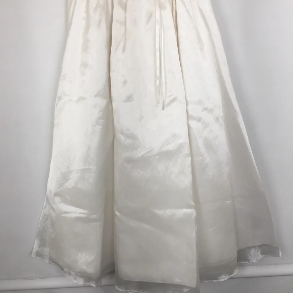 First Communion Dress White Sheer Satin Overlay Tank Pearl Flower Appliqué Sz 10